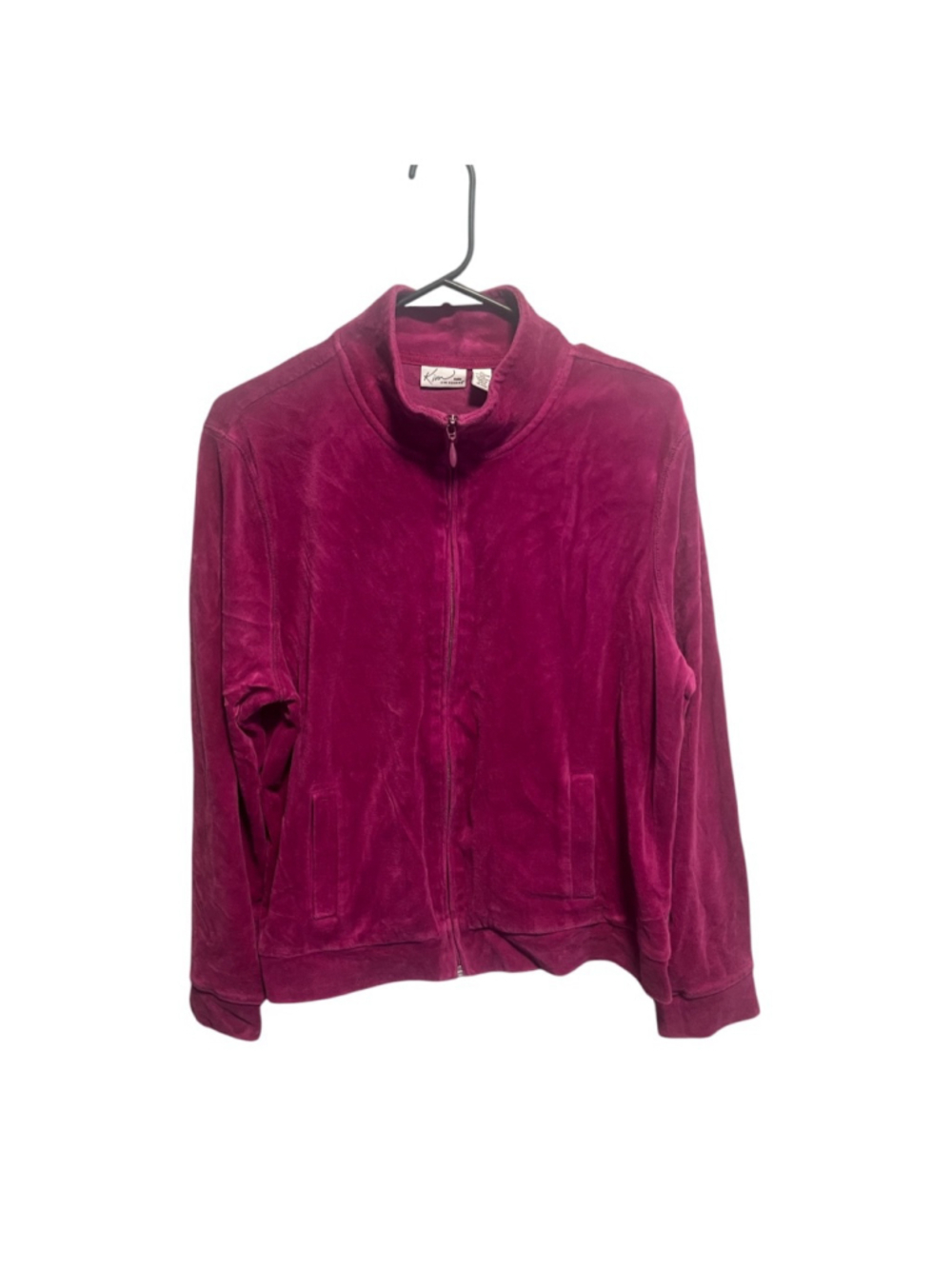 Women's Vintage Kim Rogers Petite Magenta Velour Full-Zip Jacket PL